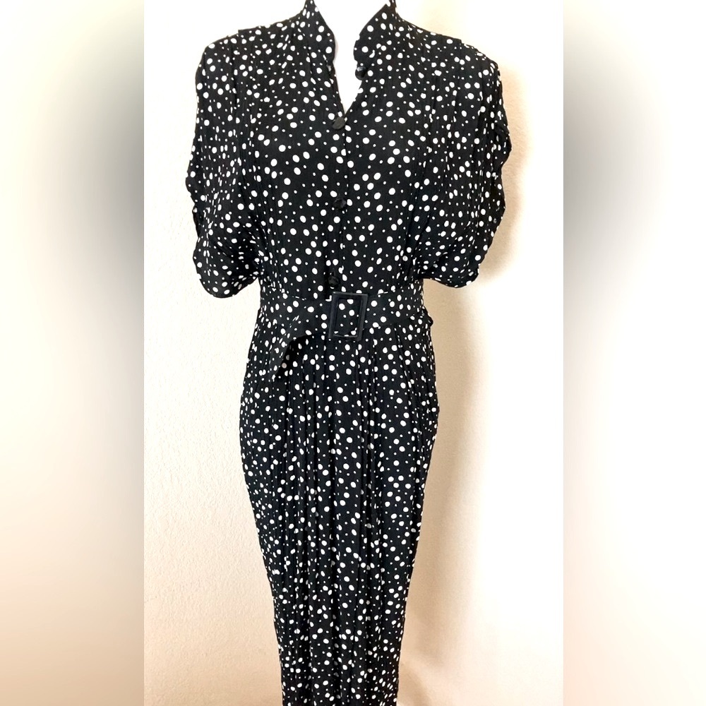 Vintage Black and White Polka Dot Midi Dress